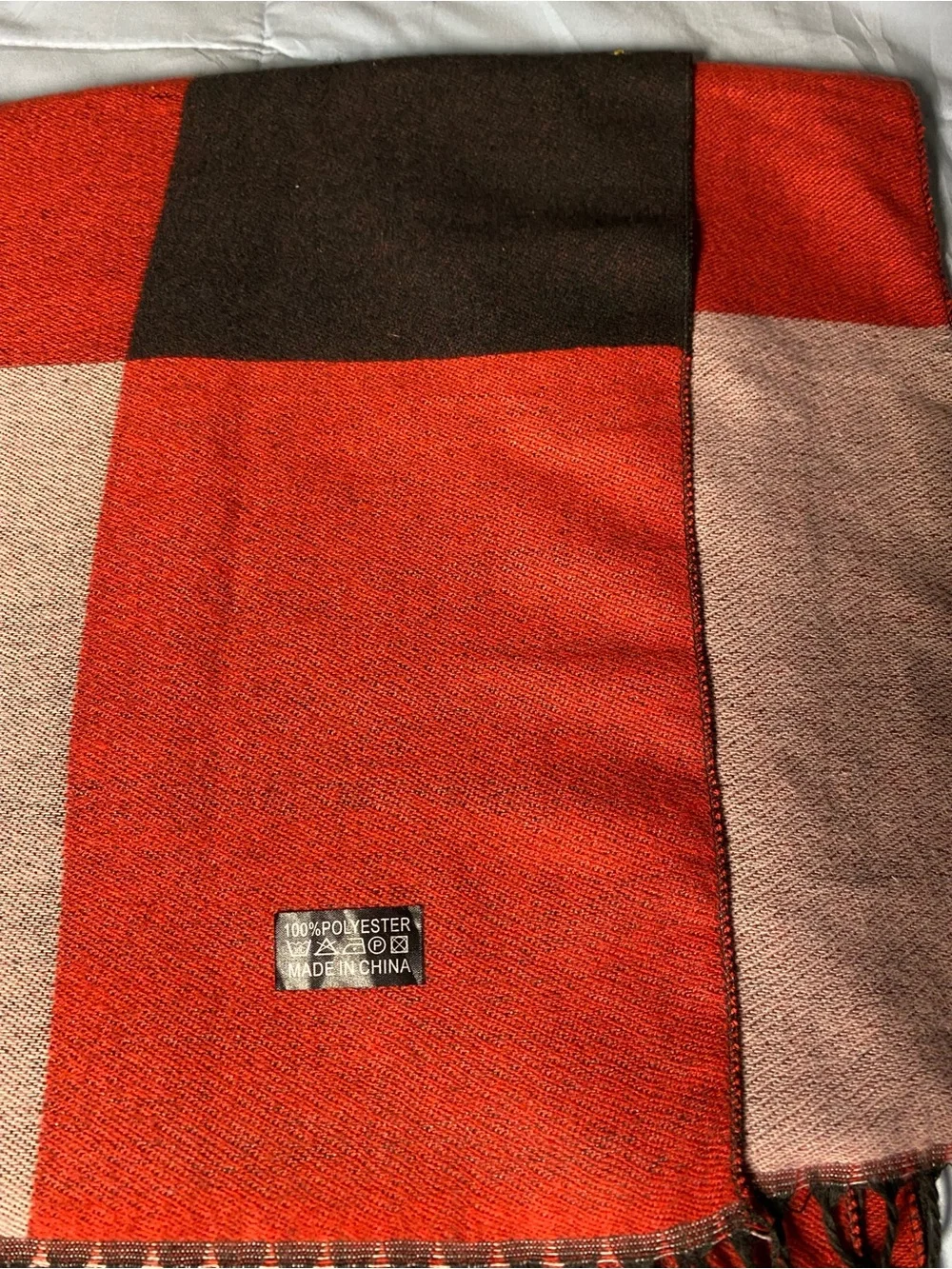 Red Plaid Wool Scarf - Classic Check Design